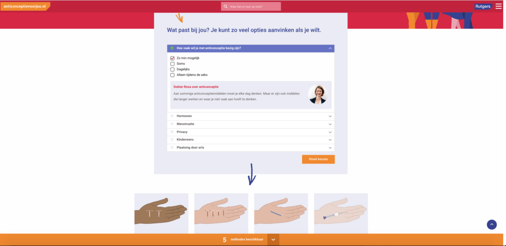 Screenshot 2 van anticonceptievoorjou.nl, website voor Rutgers, gebouwd Stuurlui fullservice WordPress bureau