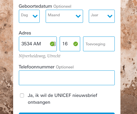 Voorbeeld groene vinkjes bij een gebruiksvriendelijk donatieformulier