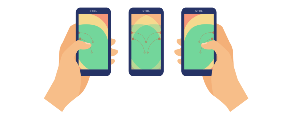 Heatmap rechts- en linkshandige mobiele gebruikers.