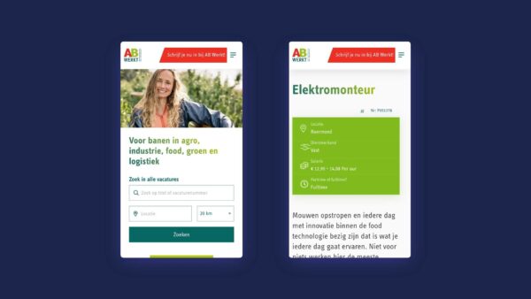 AB werkt homepage en vacatures mobiele weergave